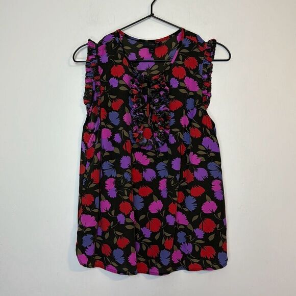 J. Crew Silk Floral Ruffle Detail Sleeveless Blouse 10 - Picture 1 of 6